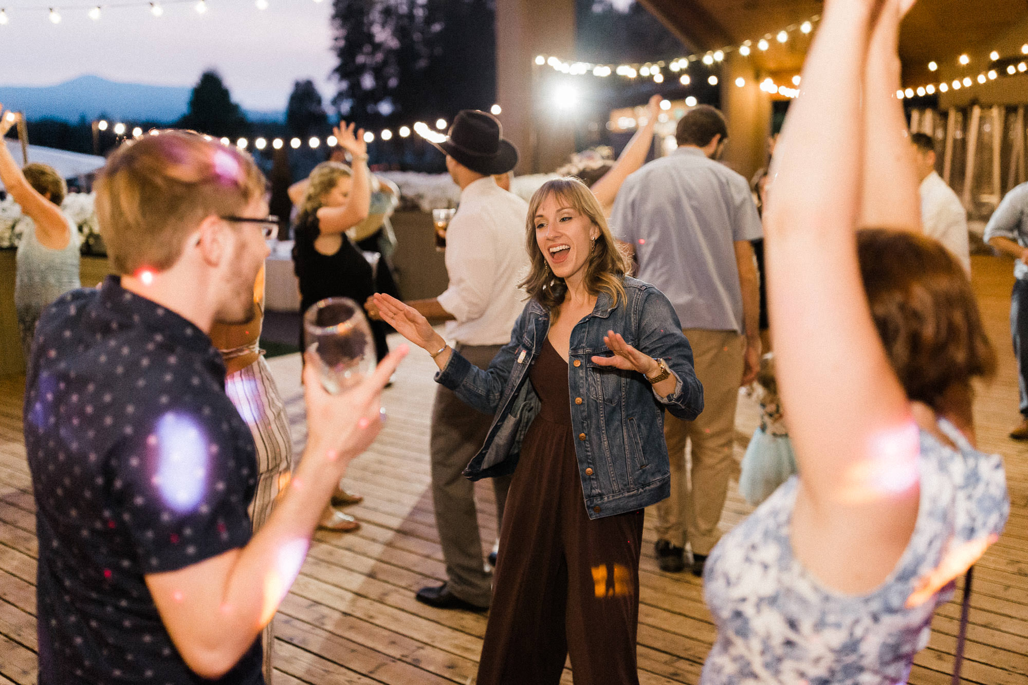 Guests dance at a wedding at Black Butte Ranch