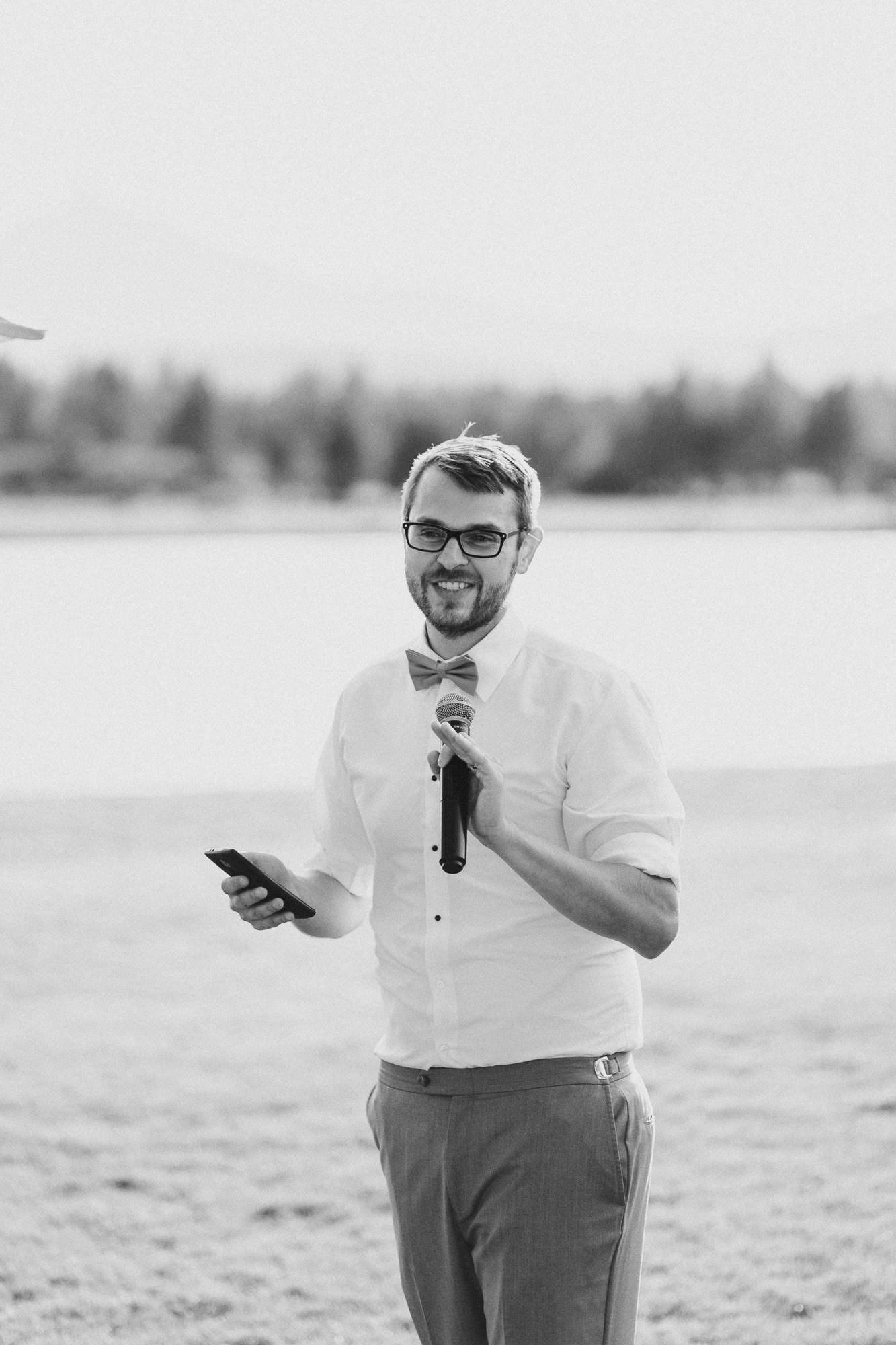 Groomsman gives toast at Black Butte Ranch wedding