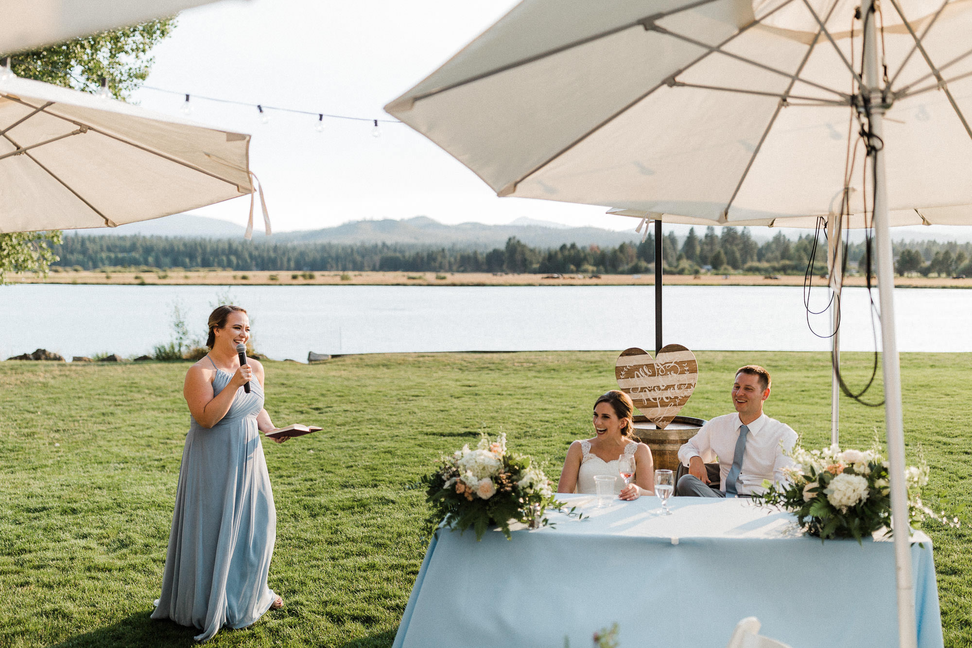 Maid of honor gives a toast at Black Butte Ranch in Oregon
