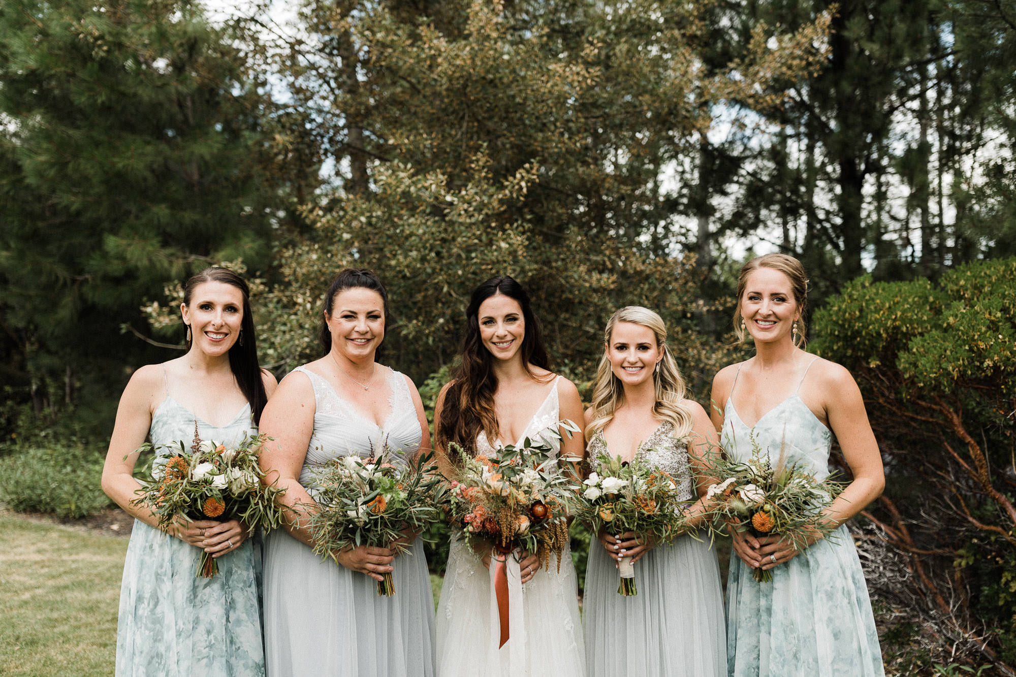 Bridesmaids pose in Bend, Oregon