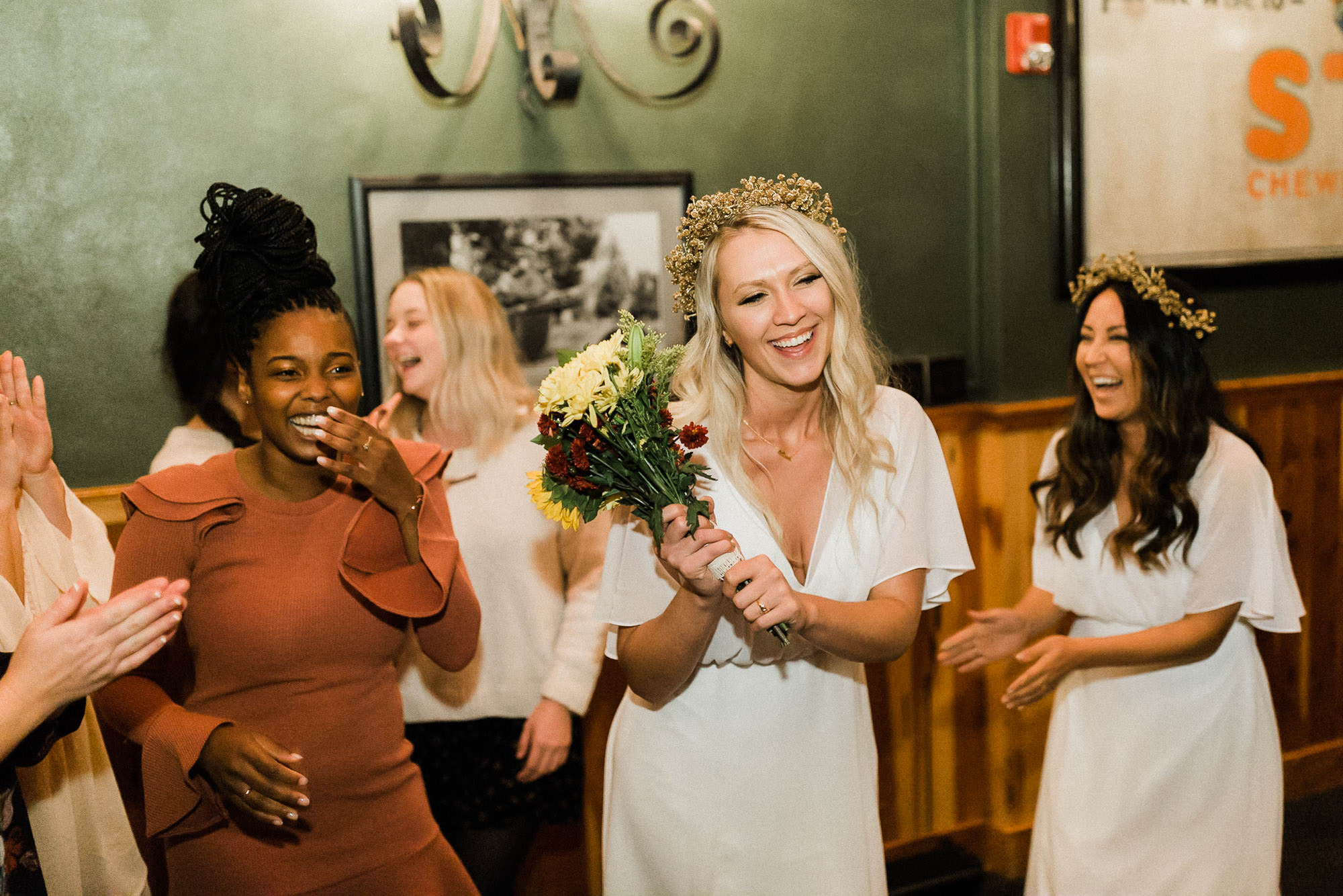Bride tosses bouquet at McMenamin's Old St. Francis School in Bend