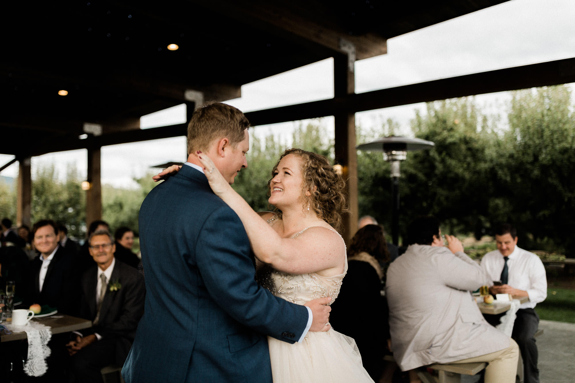 The bride and groom share their first dance at Mt. View Orchards.