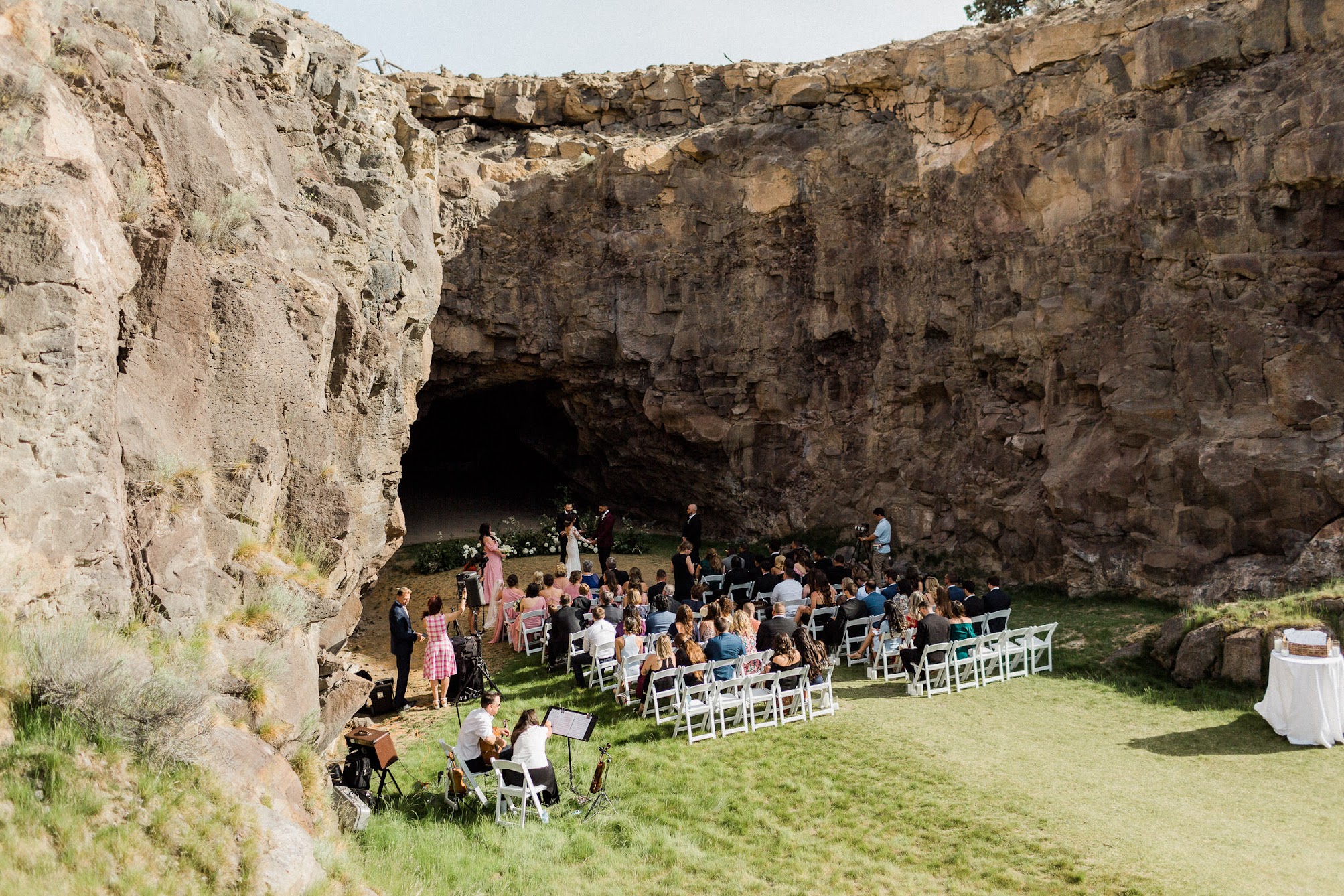 brides' eye view of the ceremony location. Pronghorn Resort's Cave. 