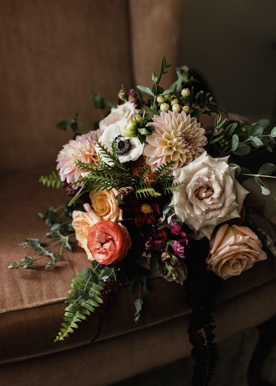 Bride's bouquet with roses and ferns
