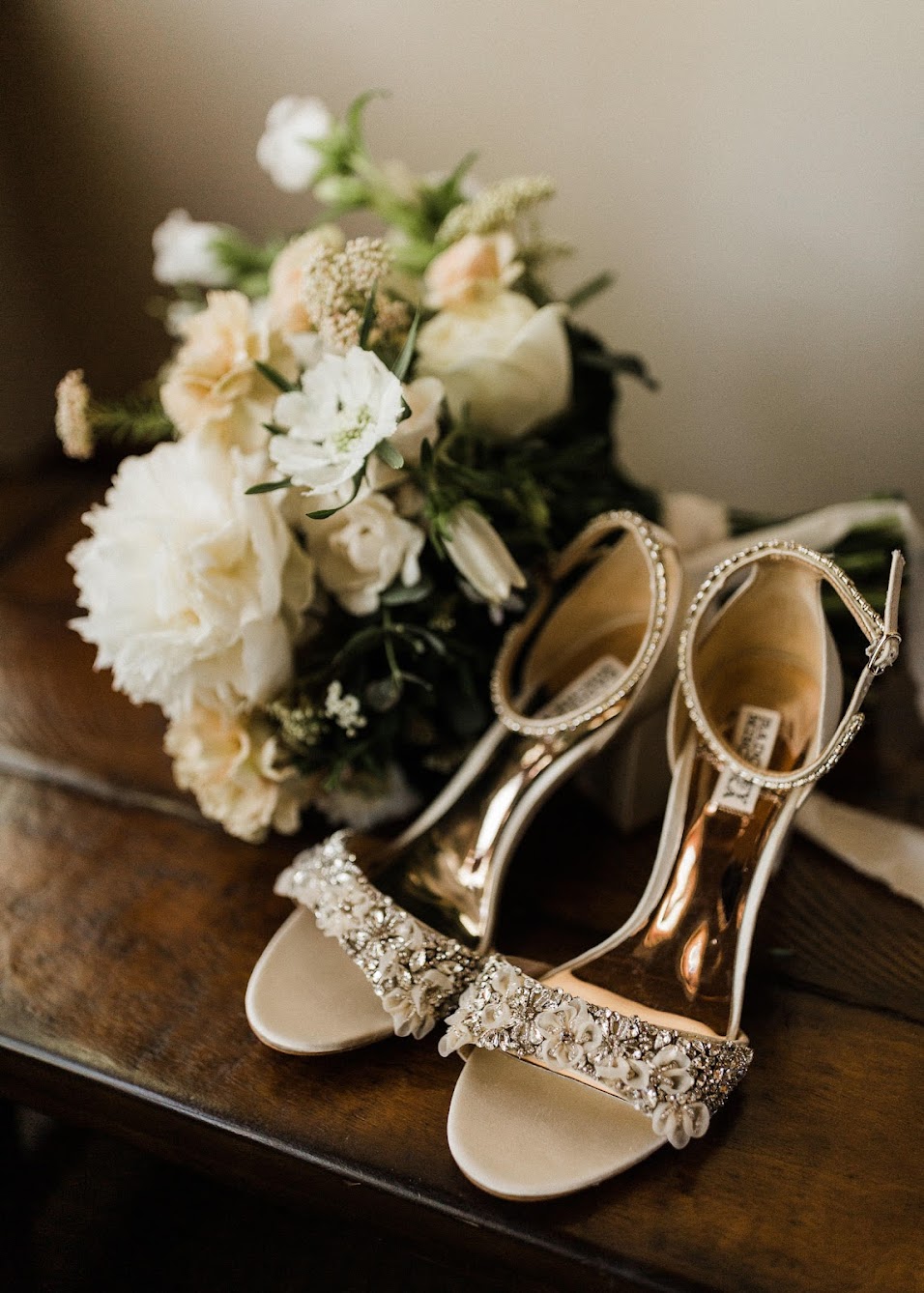 open toe heels, with the bridal bouquet 