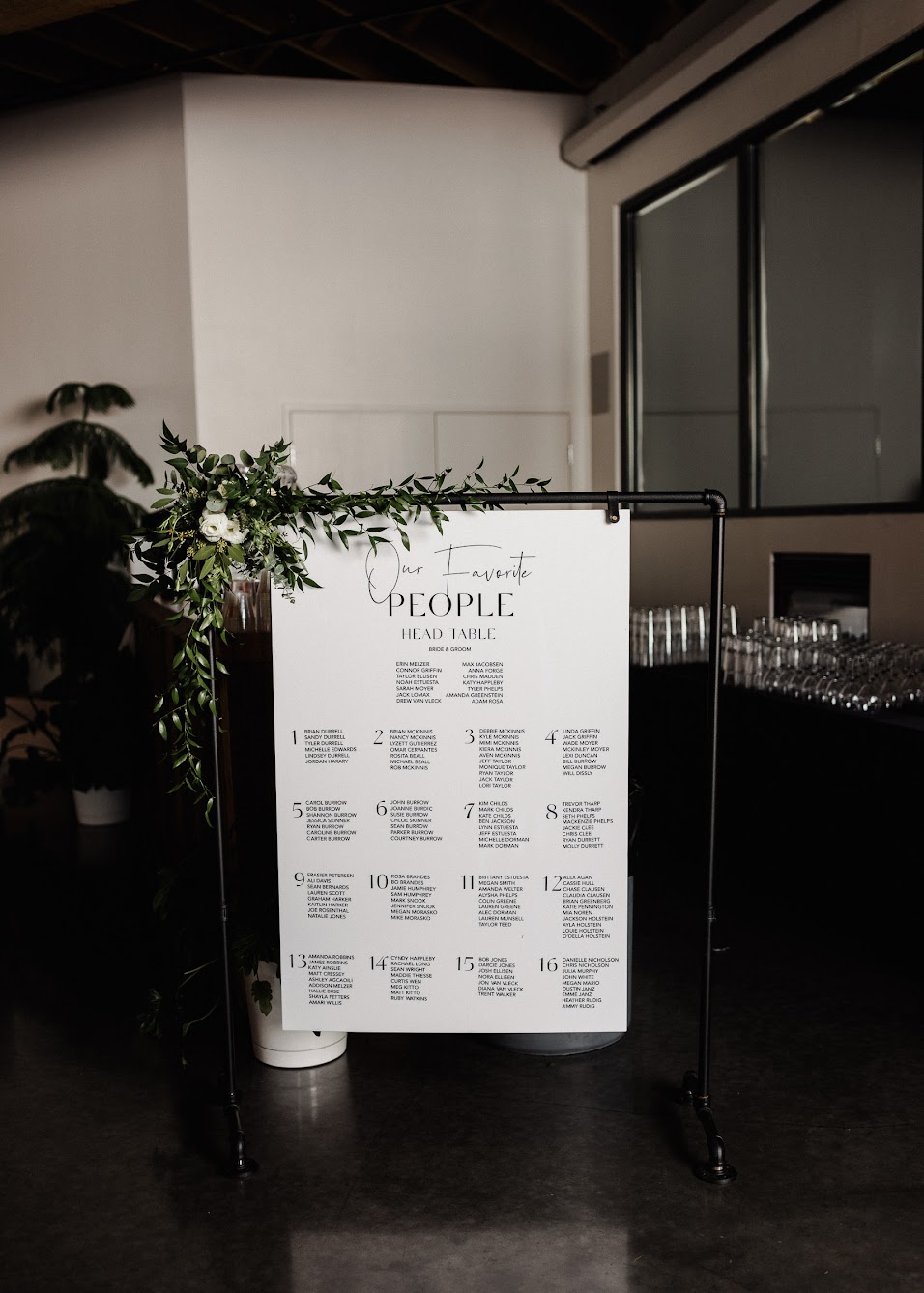 a seating chart sign that says "our favorite people"