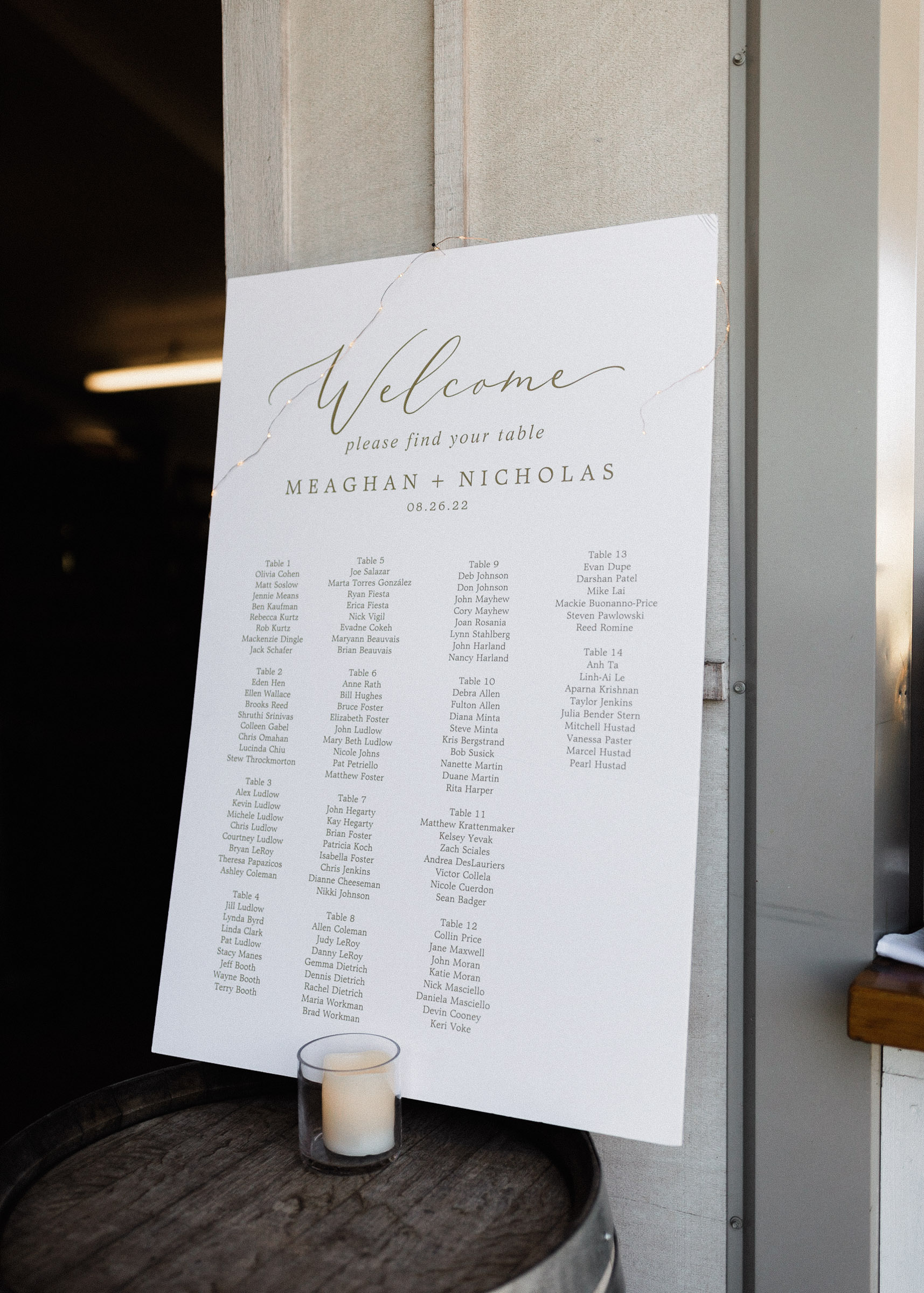 Welcome sign and seating chart